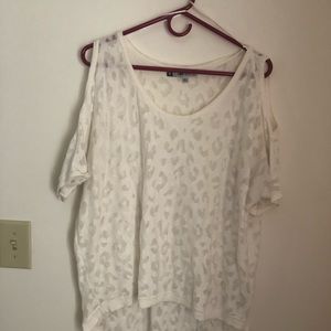 JLo white cold shoulder thin leopard sweater